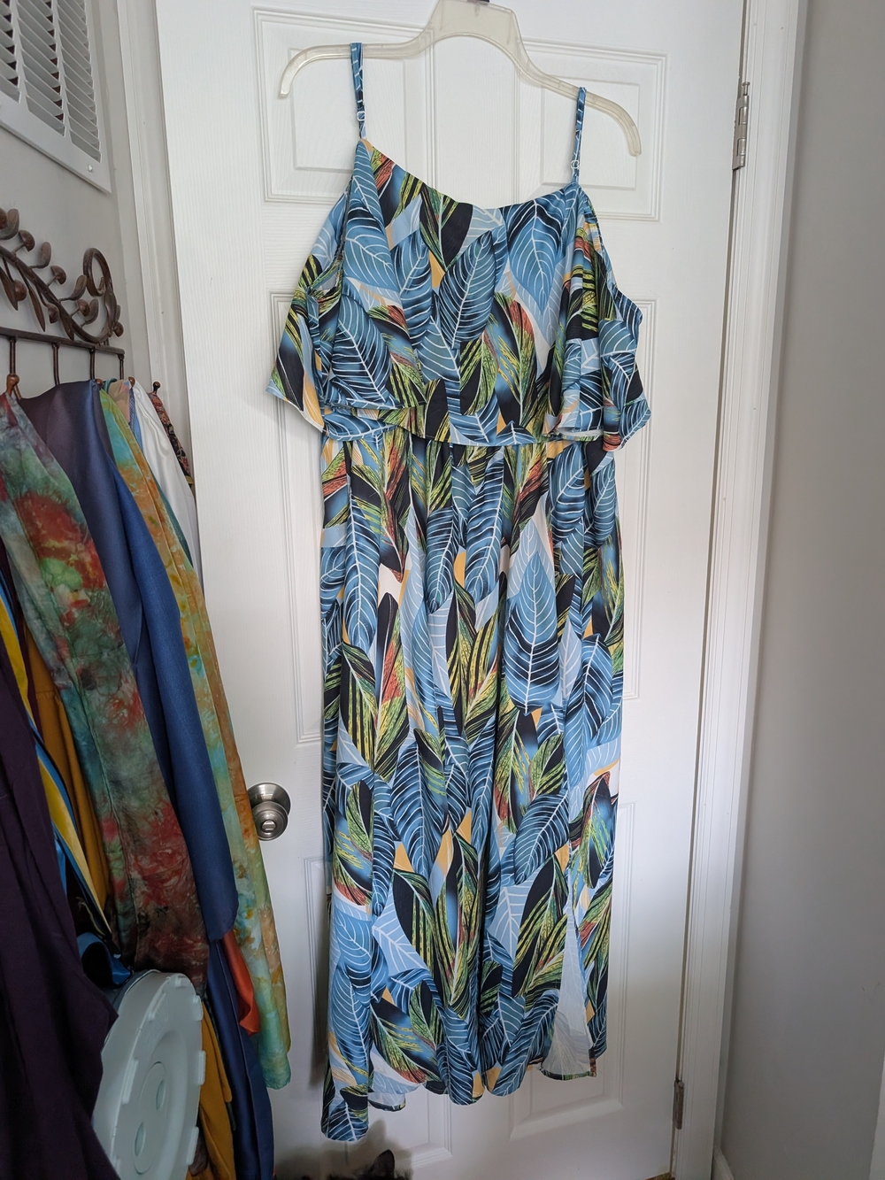 Bloomchic Blue Tropical Leaf Print Cold-Shoulder Maxi Dress 22